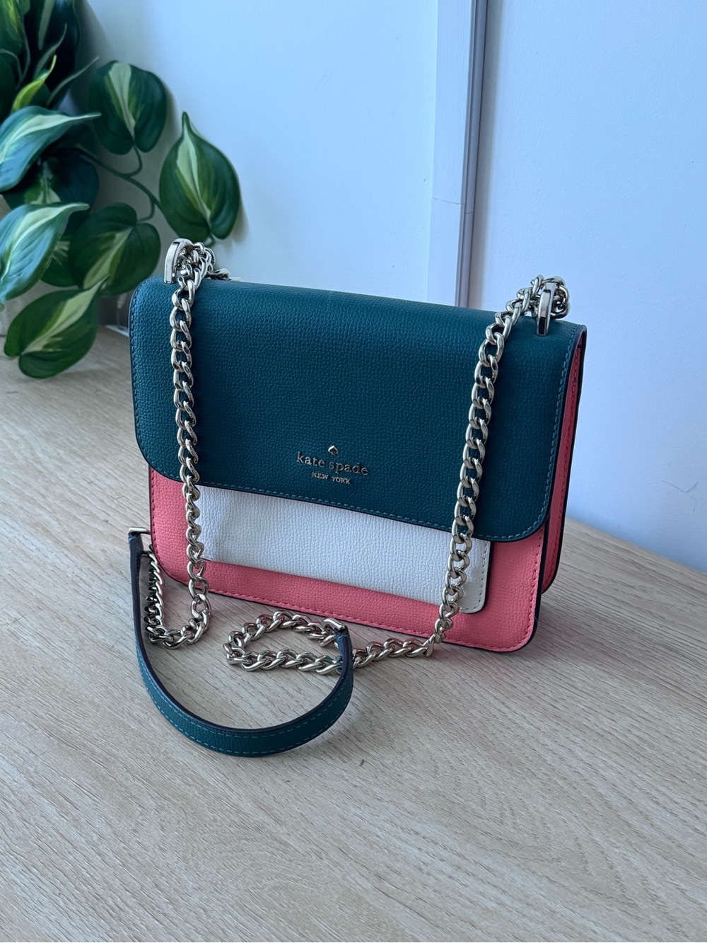 kate spade Teal, White & Pink Leather Colorblock Crossbody - Picture 1 of 5